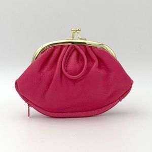 Vintage-style Small Leather Coin Purse - Fuchsia